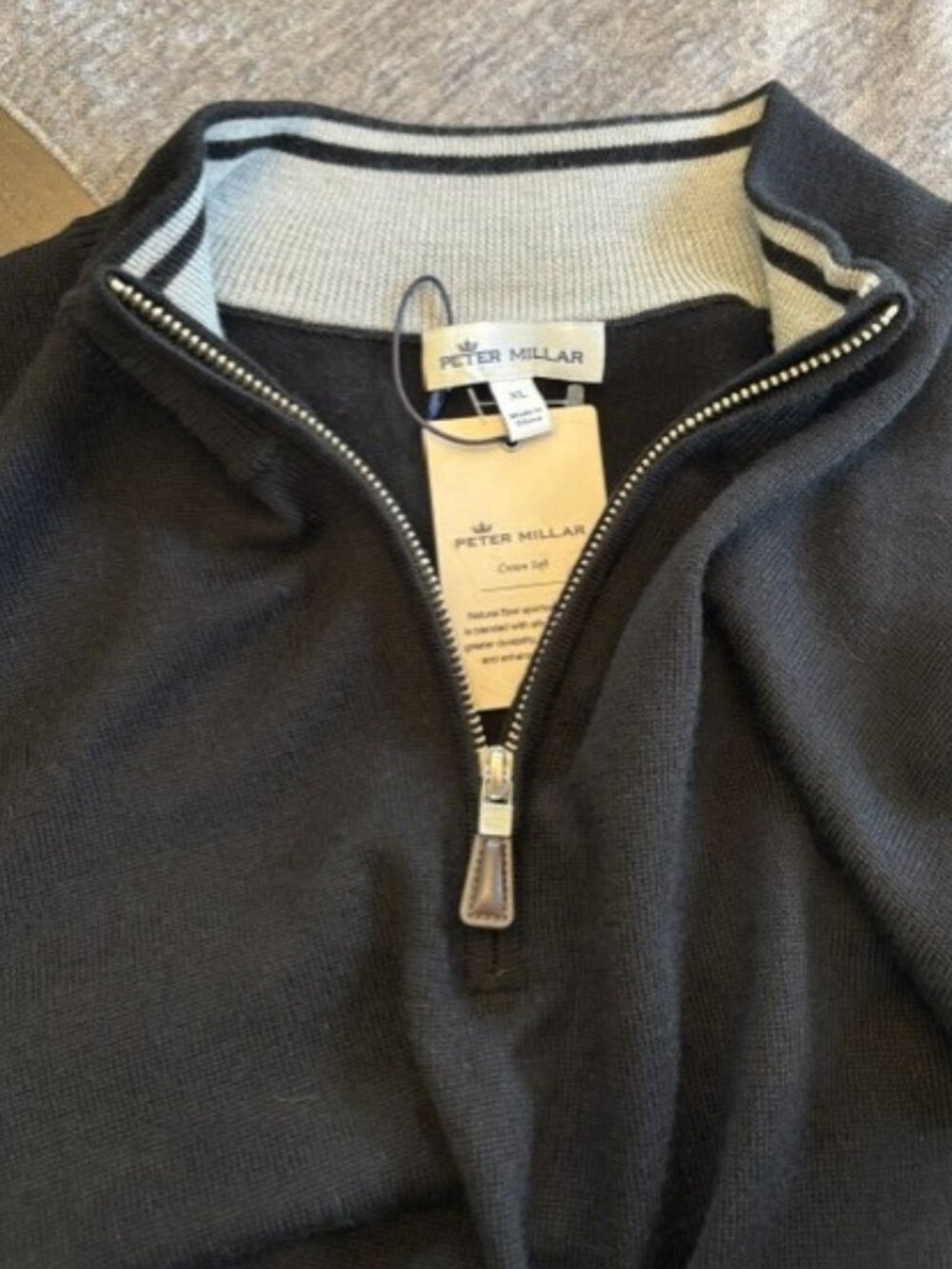 PETER MILLAR Crown Comfort Merino Wool 1/4 Zip Black Pullover Knit Golf Sweater